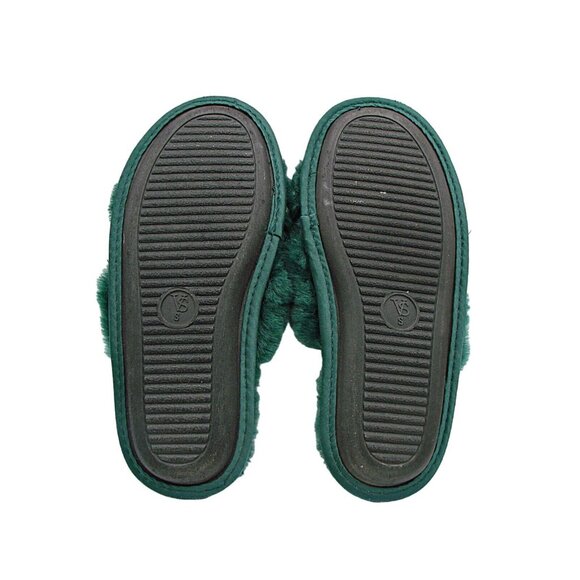 Victoria's Secret Green Slippers Womens Small Faux Fur Slides Pearl Accents Soft - Picture 4 of 9